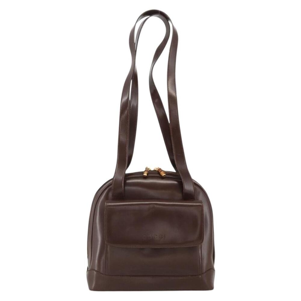 Gucci Bamboo Patent Leather Tote Bag Brown